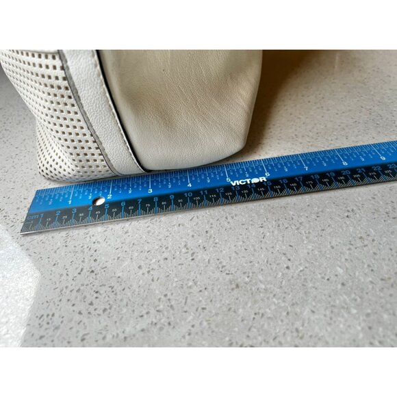 Guess White Leather Perforated Satchel Handbag With Braided Handle 6 tall 10” L - Picture 16 of 16